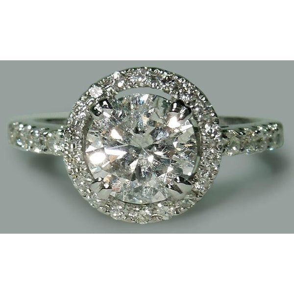Round Engagement Ring Solitaire Real 2.72 Carats White Gold 14K