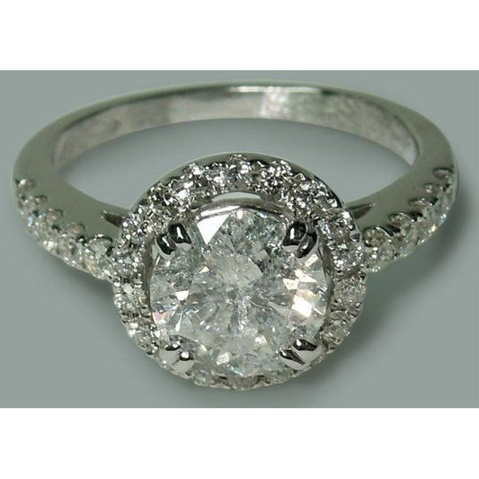 Round Engagement Ring Solitaire Real 2.72 Carats White Gold 14K