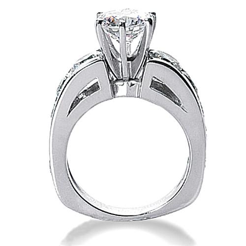 Round Euro Shank Real Diamond Engagement Ring With Accents WG 14K2