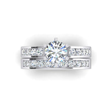 Round Euro Shank Real Diamond Engagement Ring With Accents WG 14K4