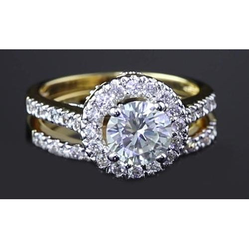 Round Genuine Diamond 3 Carats Anniversary Ring Split Shank Jewelry Halo