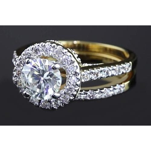 Round Genuine Diamond 3 Carats Anniversary Ring Split Shank Jewelry Halo