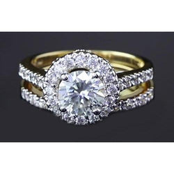 Round Genuine Diamond 3 Carats Anniversary Ring Split Shank Jewelry Halo