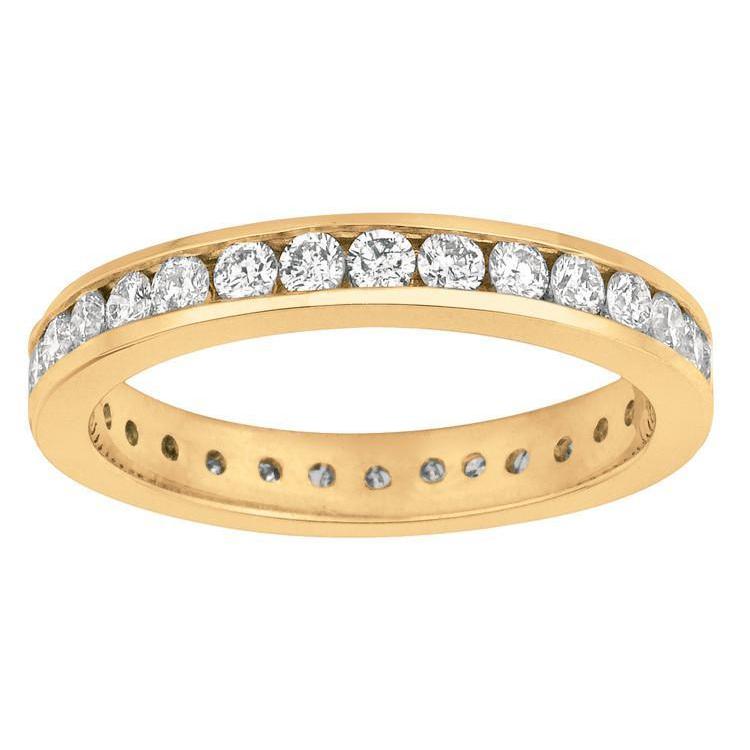 Round Genuine Diamond Channel Set Eternity Band 3 Carats Yellow Gold 14K