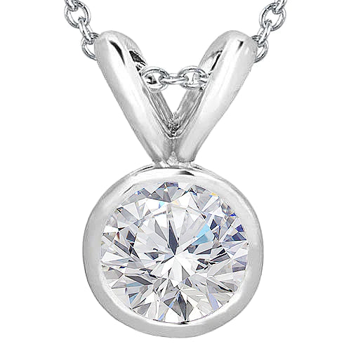 Round Genuine Diamond Necklace Pendant 1.5 Carats White Gold 14K