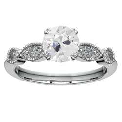 Round Genuine Diamond Old Mine Cut Wedding Ring 3 Carats Double Prong Milgrain