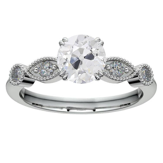 Round Genuine Diamond Old Mine Cut Wedding Ring 3 Carats Double Prong Milgrain