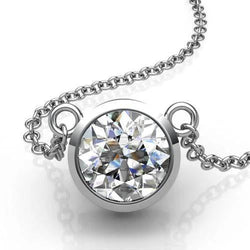 Round Genuine Diamond Pendant Necklace Women New 1.50 Carat White Gold 14K