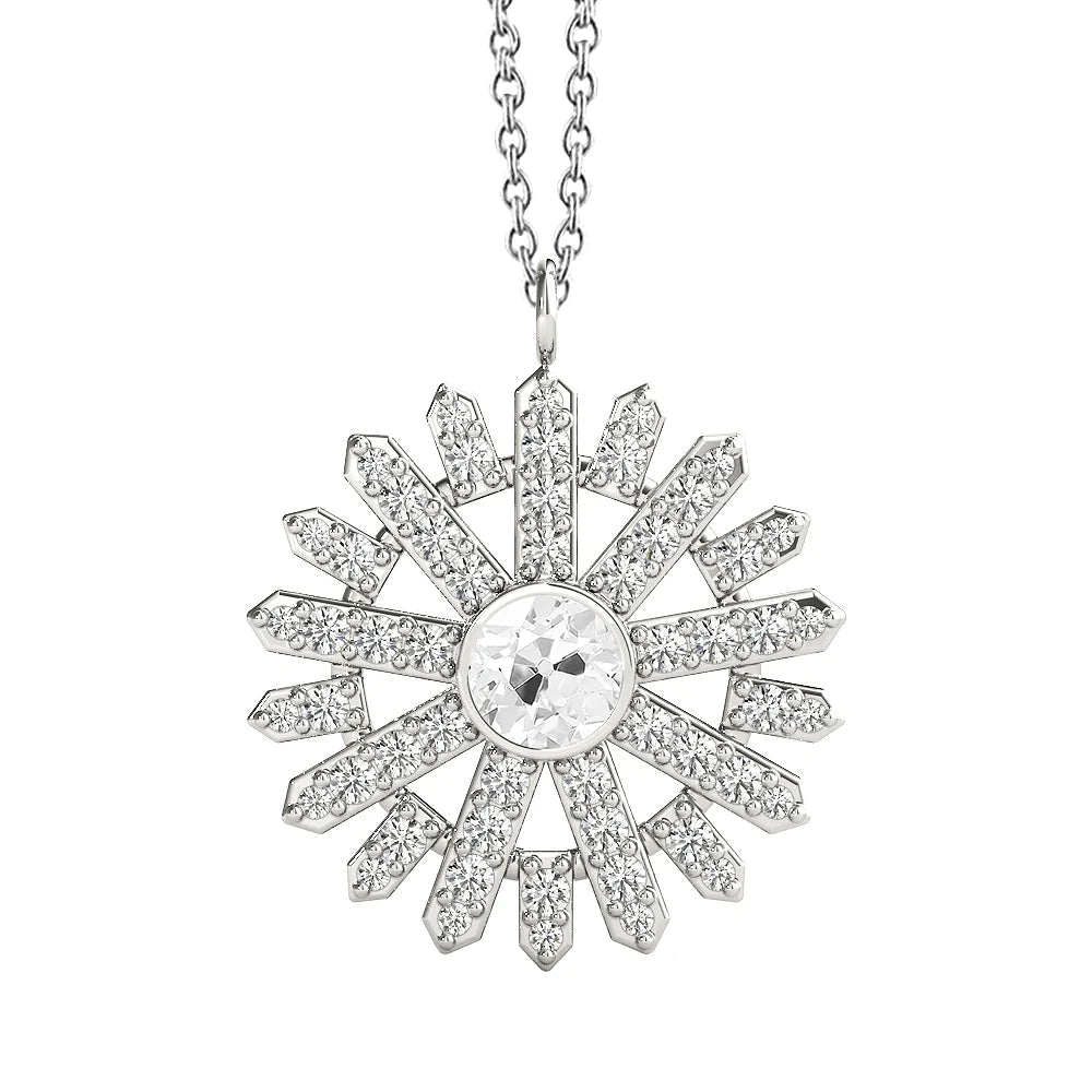 Round Genuine Diamond Pendant Sunburst Style Old Miner Bezel Set 3.5 Ct