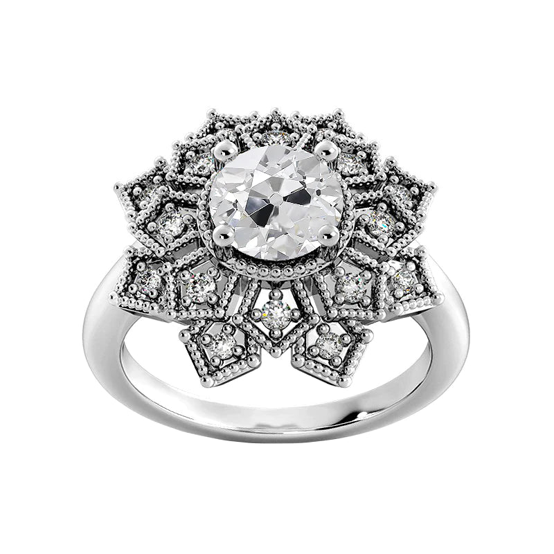 Round Genuine Old Mine Cut Diamond Ring Star Style Jewelry 3 Carats Gold