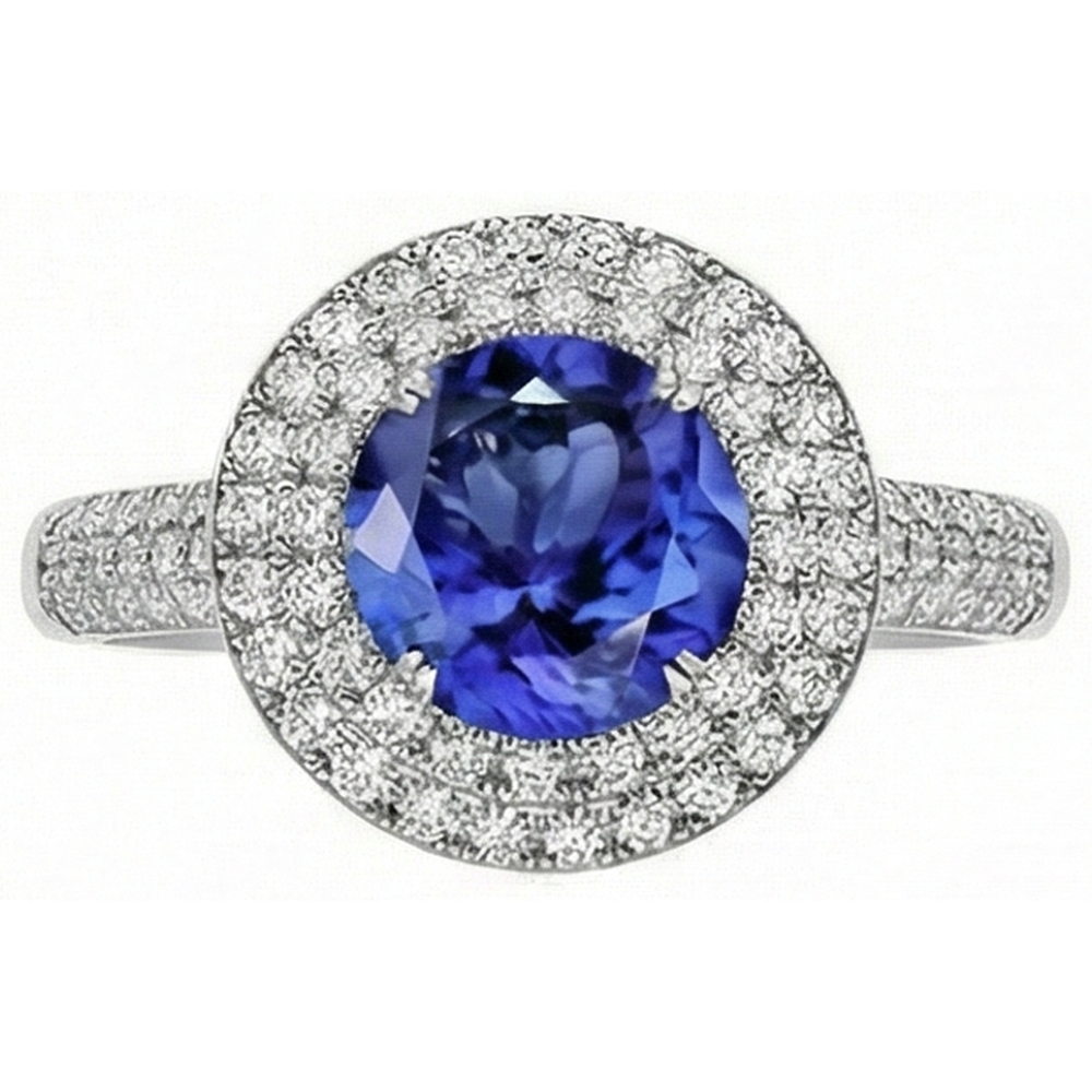 Round Genuine Tanzanite Natural Earth Mined DIAMOND ( NOT LAB GROWN )s Split Fancy Ring 2.65 Carats