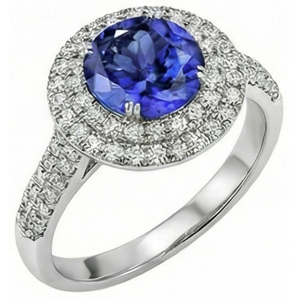 Round Genuine Tanzanite Natural Earth Mined DIAMOND ( NOT LAB GROWN )s Split Fancy Ring 2.65 Carats