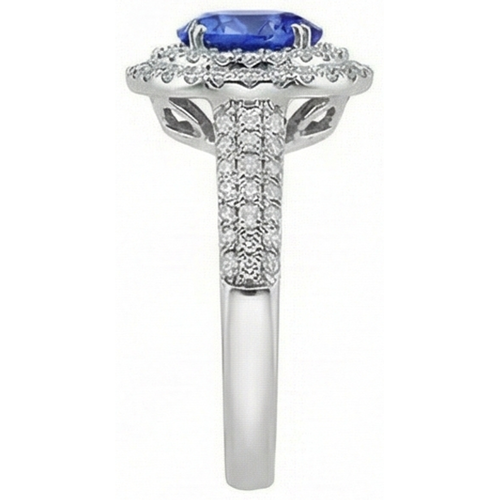 Round Genuine Tanzanite Natural Earth Mined DIAMOND ( NOT LAB GROWN )s Split Fancy Ring 2.65 Carats