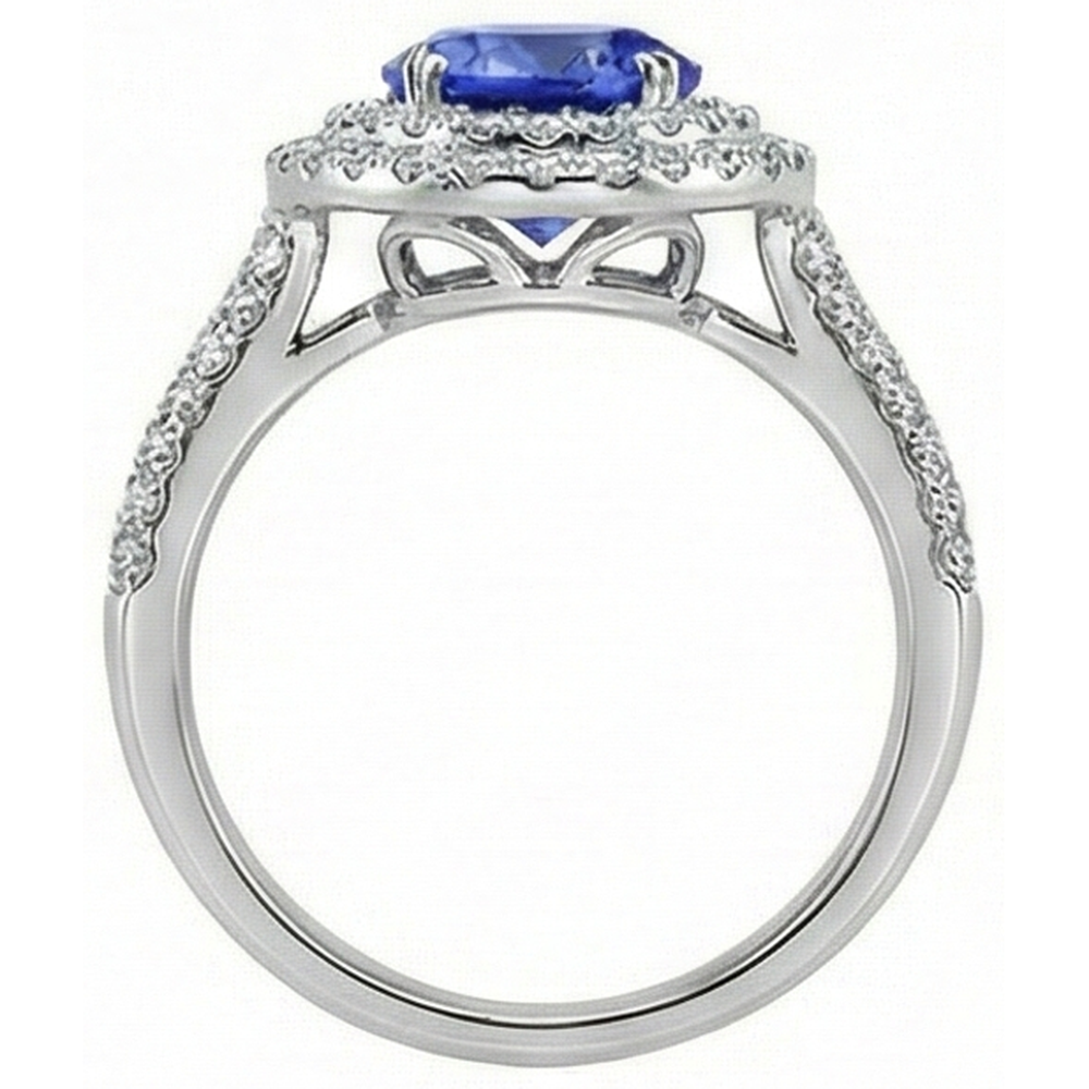 Round Genuine Tanzanite Natural Earth Mined DIAMOND ( NOT LAB GROWN )s Split Fancy Ring 2.65 Carats
