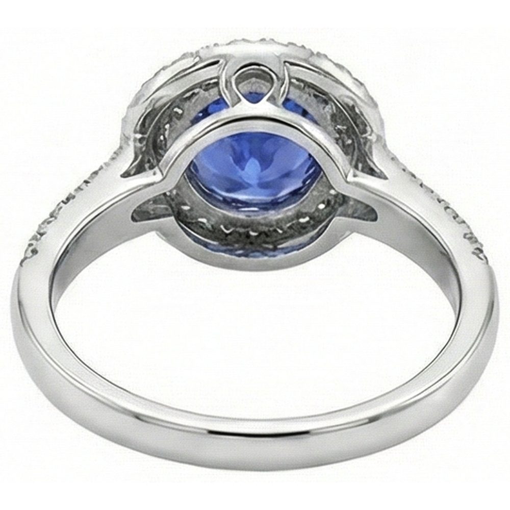 Round Genuine Tanzanite Natural Earth Mined DIAMOND ( NOT LAB GROWN )s Split Fancy Ring 2.65 Carats