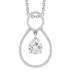 Round Gold Real Diamond Pendant Pear Old Miner 3.50 Carats Prong Set