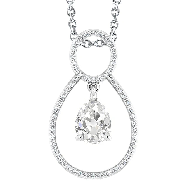 Round Gold Real Diamond Pendant Pear Old Miner 3.50 Carats Prong Set