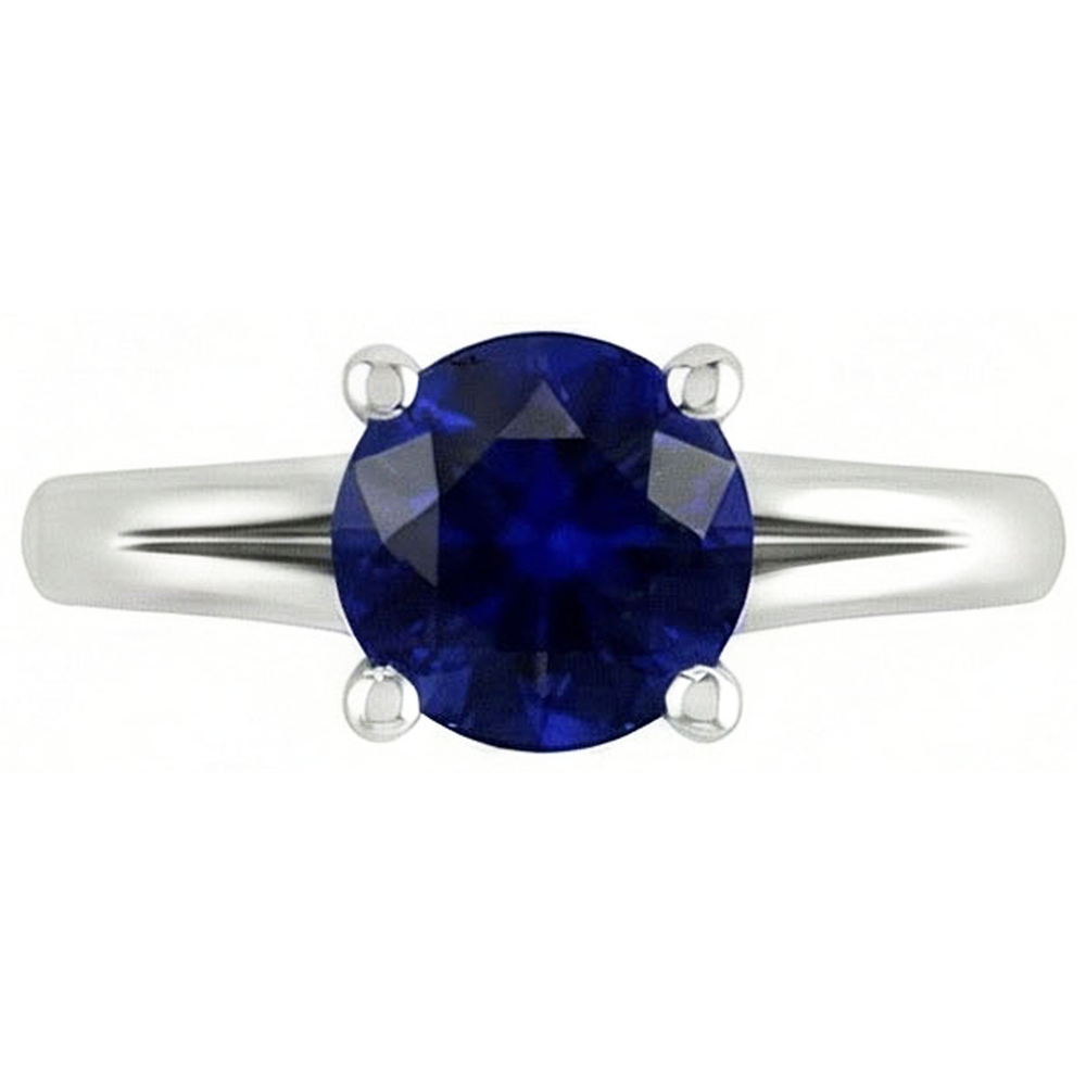 Round Gold Solitaire Ceylon Sapphire Ring U Prong Setting 1.50 Carats
