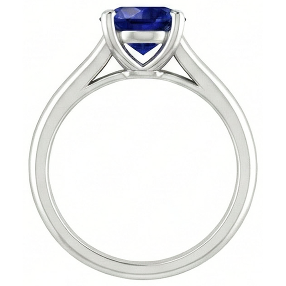 Round Gold Solitaire Ceylon Sapphire Ring U Prong Setting 1.50 Carats