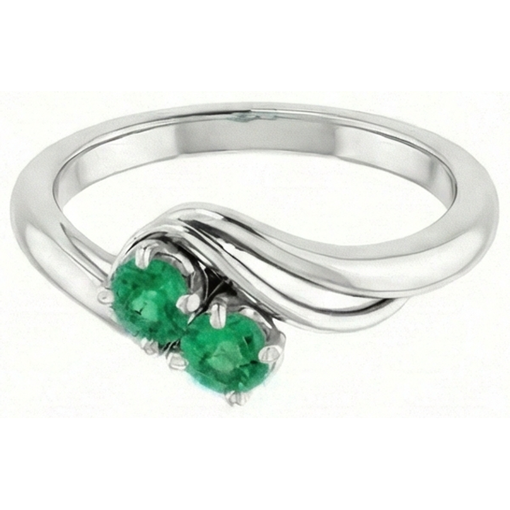Round Green Emerald Bypass Setting Ring 1.60 Carats White Gold 14K