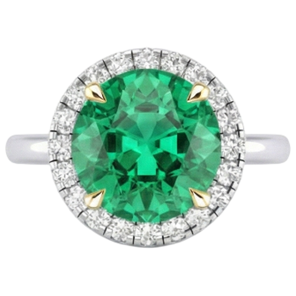 Precious Stone Ring 14K Two Tone Gold with Colombian Emerald – front view