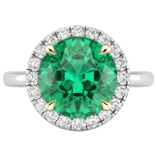 Precious Stone Ring 14K Two Tone Gold with Colombian Emerald – front view