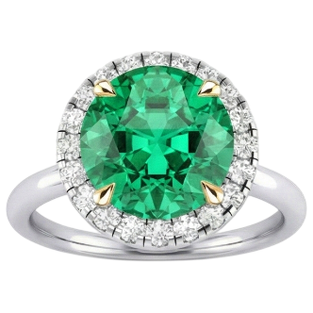 Colombian Emerald Precious Stone Ring 4-ct 14K Two Tone Gold – side view