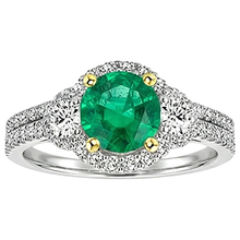 Round Brilliant Emerald ring in 14 Karat Two Tone Gold – front view