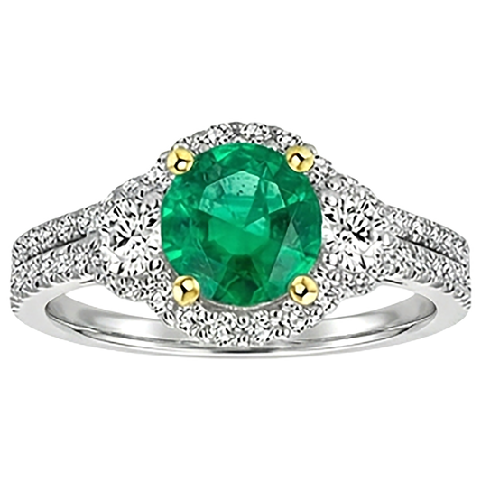 Round Brilliant Emerald ring in 14 Karat Two Tone Gold – front view