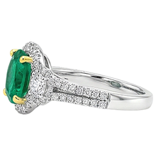 Emerald Round Brilliant Gemstone Ring in 14 Karat Two Tone Gold – profile view