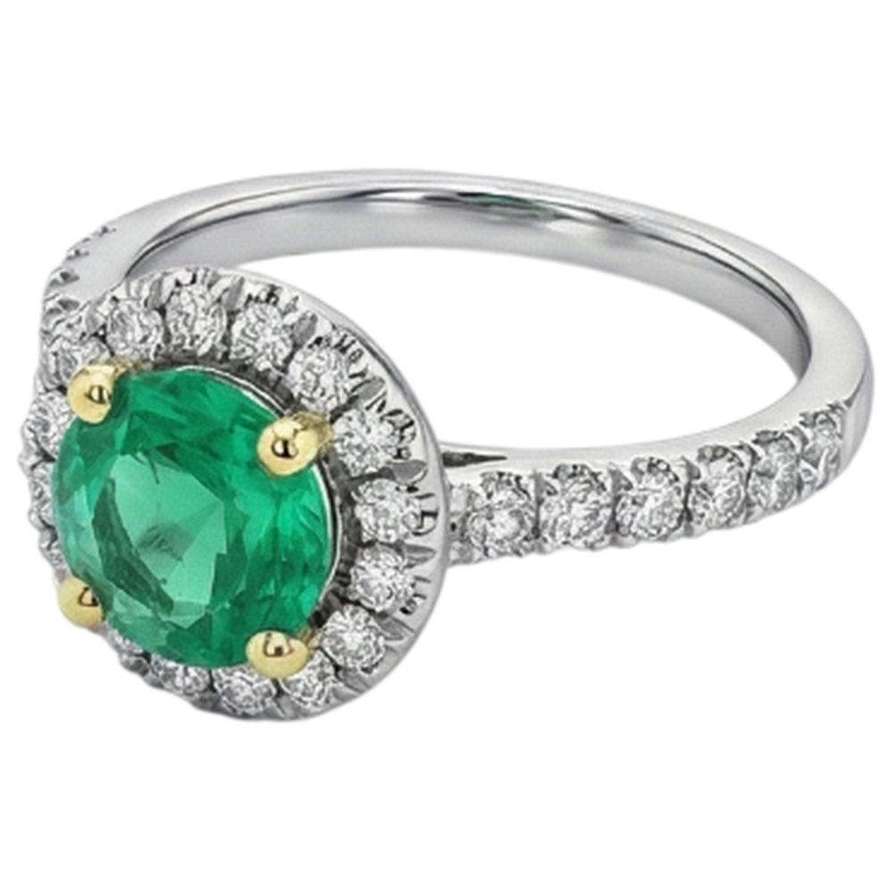 Earth-Mined Emerald Gemstone Ring 2.50 ct 14 Karat Two Tone Gold – angle view