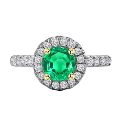 Round Brilliant Emerald Gemstone Ring in 14 Karat Two Tone Gold