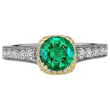 Emerald Round Cut Precious Stone Ring in Two-Tone 14K Gold – profile view