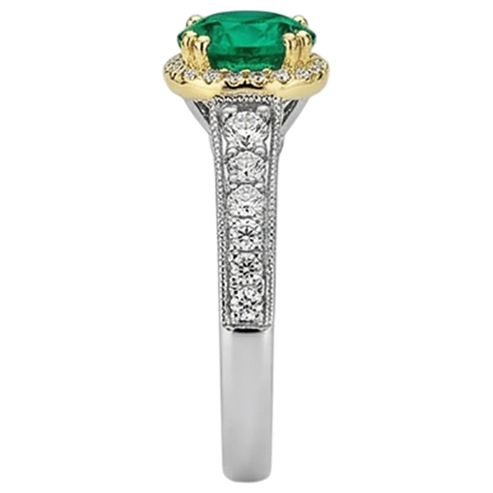 Precious Stone Ring Two-Tone 14K Gold with Emerald – back view