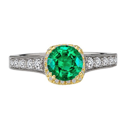 Milgrain Precious Stone Ring – Emerald 2.50 ct Two-Tone 14K Gold