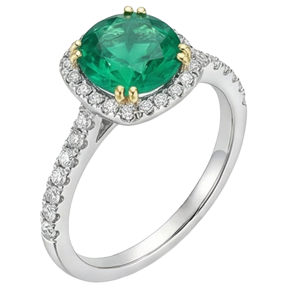 Genuine Emerald Precious Stone Ring 2.50 ct Two-Tone 14K Gold – angle view