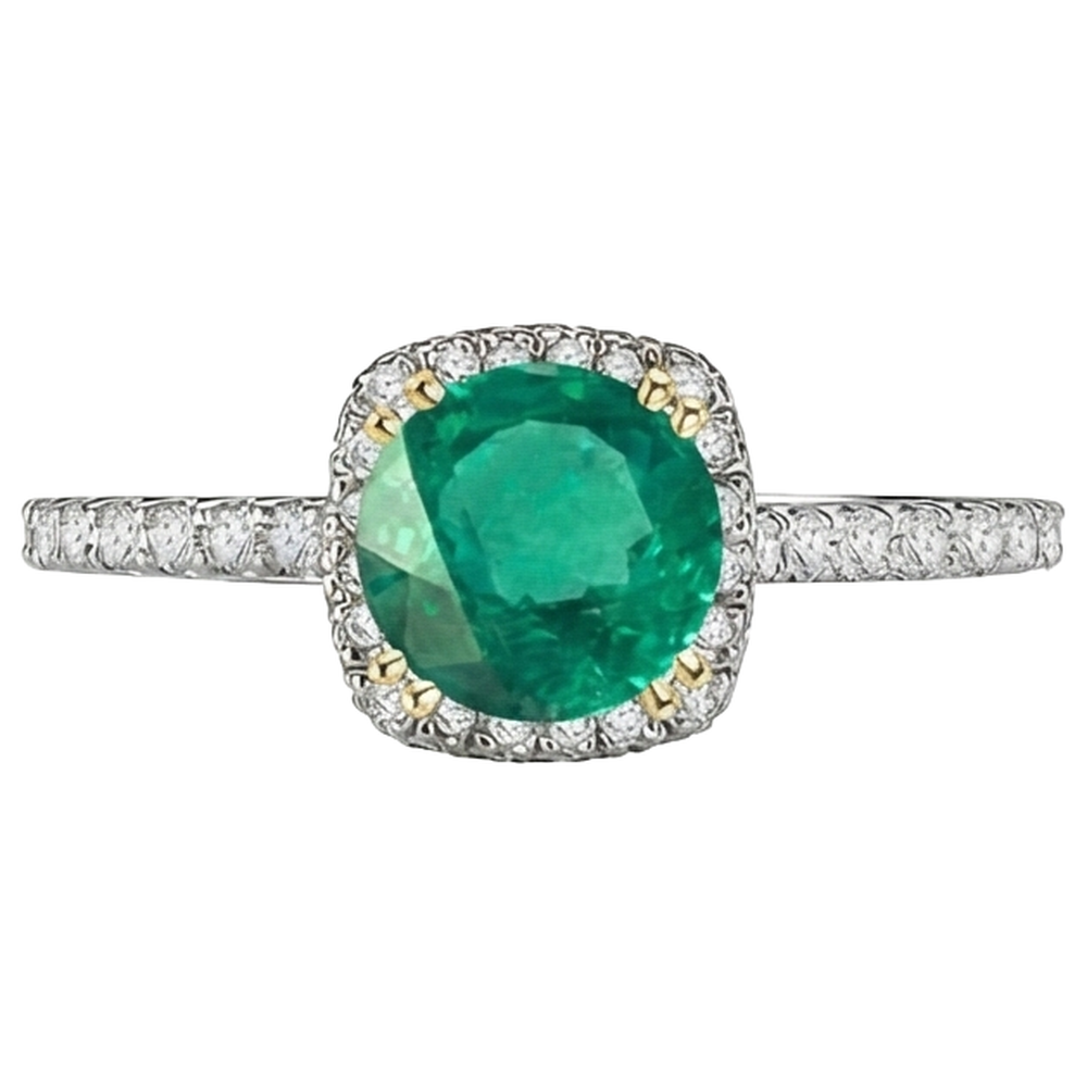 Emerald Precious Stone Ring 2.50-ct Two-Tone 14K Gold – front view