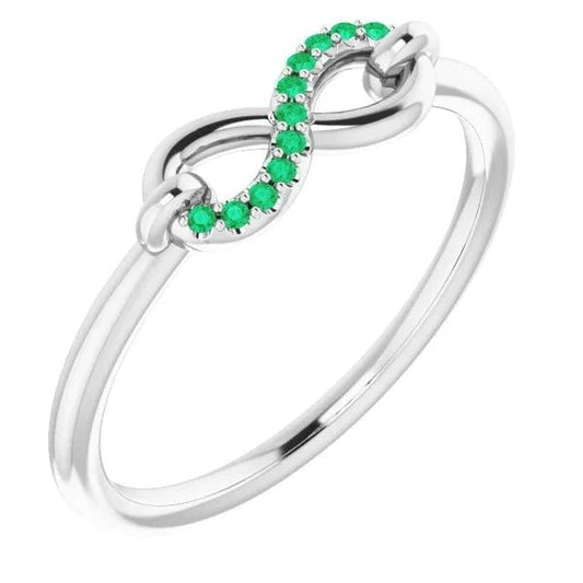 Round Green Emerald Promise Ring Infinity 1 Carat White Gold 14K