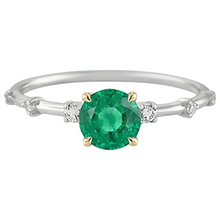 Colombian Emerald Round Brilliant Gemstone Ring in 14K Two Tone Gold – front view