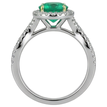 Emerald Round Cut Colored Stone Ring in 14 Karat Two Tone Gold – back view