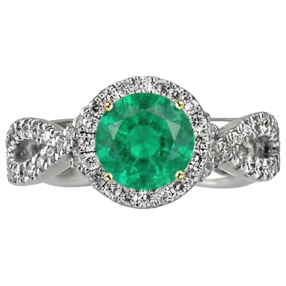 Colored Stone Ring 14 Karat Two Tone Gold with Emerald – profile view