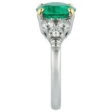 Fine Emerald Round Brilliant Colored Stone Ring in Two-Tone 14K Gold – top view