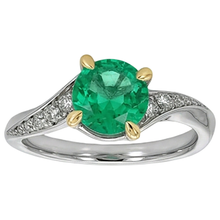 Round Cut Emerald ring in 14 Karat Two Tone Gold – front view