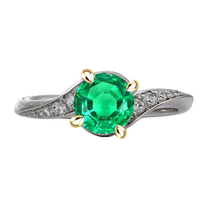 Colored Stone Ring 14 Karat Two Tone Gold with Emerald – main view