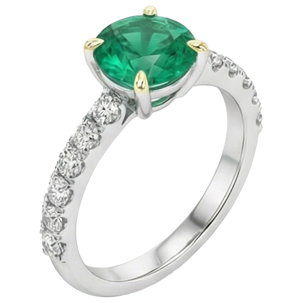 Colored Stone Ring 14 Karat Two Tone Gold with Fine Emerald – side view
