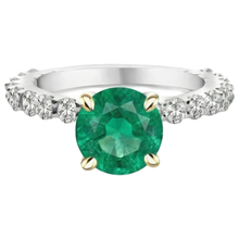 Colored Stone Ring 14 Karat Two Tone Gold with Fine Emerald – front view