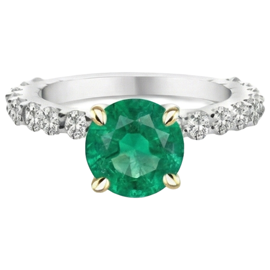 Colored Stone Ring 14 Karat Two Tone Gold with Fine Emerald – front view