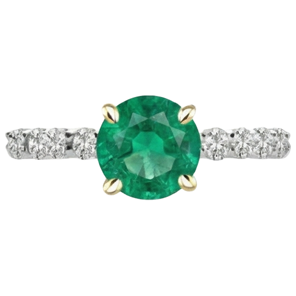 Round Cut Fine Emerald ring in 14 Karat Two Tone Gold – profile view