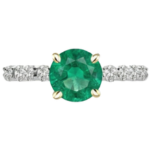 Round Cut Fine Emerald ring in 14 Karat Two Tone Gold – profile view