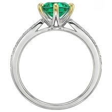 Emerald Round Brilliant Colored Stone Ring in Two-Tone 14K Gold – top view